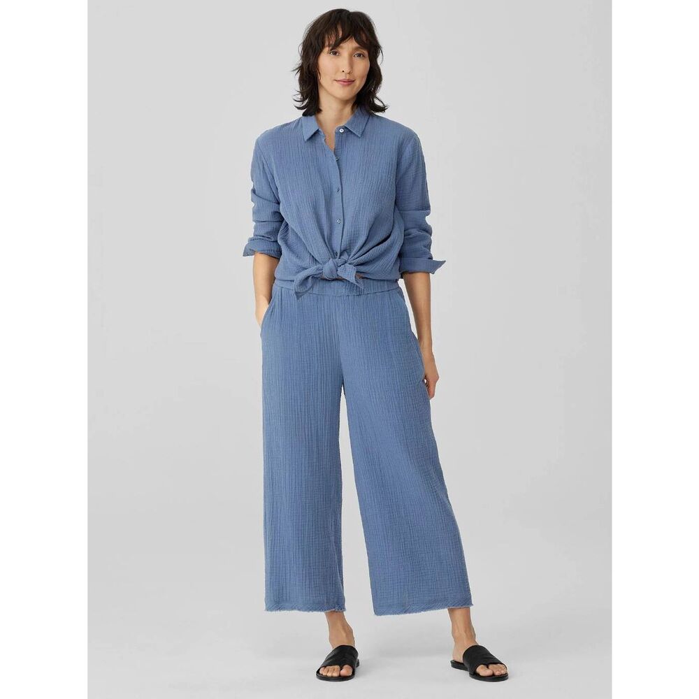 Lunya Organic Cotton Gauze Wide-leg Pants In Ocean Blue Lounge Resort